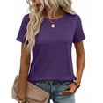 thumbnail image 2 of Womens Tops Summer Short Sleeve Crewneck T Shirts Spring Vacation Outfits Fashion Clothing Basic Tee Purple L, 2 of 5