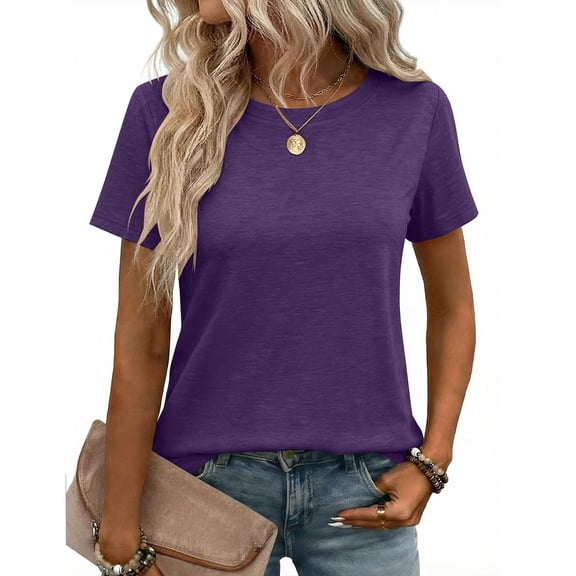 Womens Tshirt Short Sleeve Summer Tops Crewneck Casual Basic Tee Shirts Spring Clothes Trendy Outfit Purple 3XL