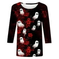 thumbnail image 4 of VKOYWKM Women Halloween Shirts 3/4 Sleeve Ghost Graphic T Shirts Casual Round Neck Loose Fit Vintage Top Spooky Print Tees, 4 of 5
