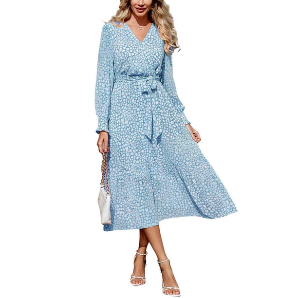 Vestido PRETTYGARDEN Floral Boho Cruzado con Cuello en V y Mangas Largas M