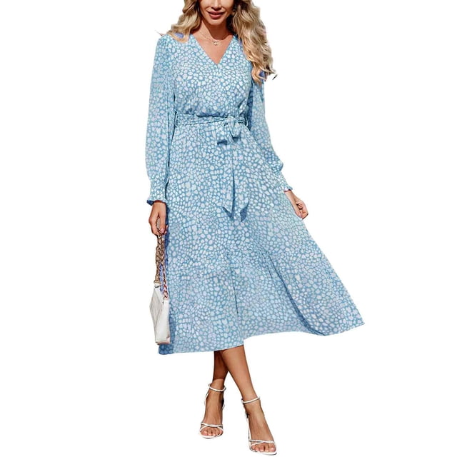 Vestido PRETTYGARDEN Floral Boho Cruzado con Cuello en V y Mangas Largas M