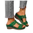 thumbnail image 1 of Women's Wedge Sandals Open Toe Slip On Wide Width Slides Breathable Non Slip Summer Walking Wedges Slippers Green Size 7, 1 of 9