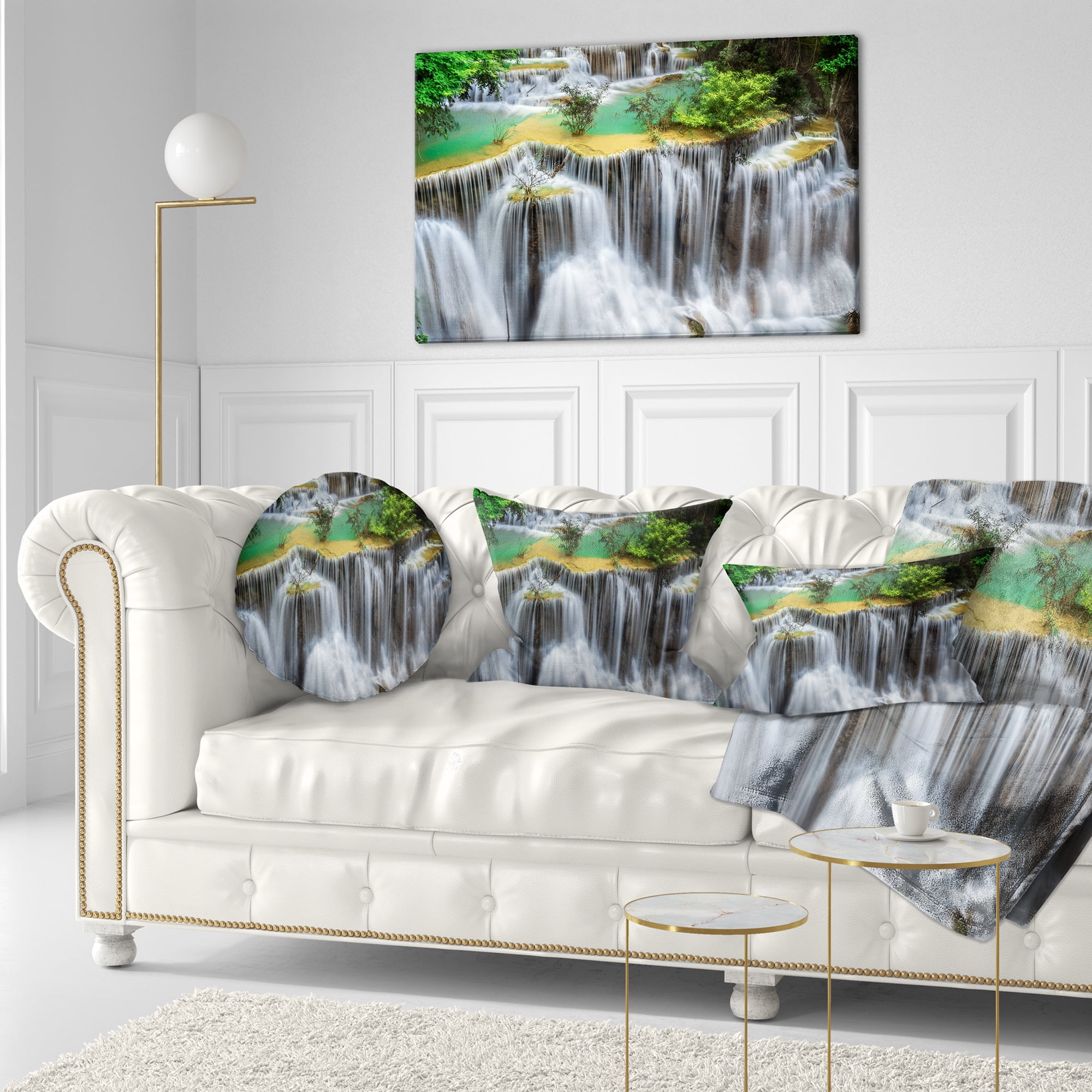 Designart Huay mae Ka Min Waterfall - Photography Throw Pillow - 12x20