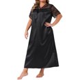 thumbnail image 2 of DARING DIVA Women's Plus Size Satin Short Sleeve Maxi  Nightgown 1X Black, 2 of 5