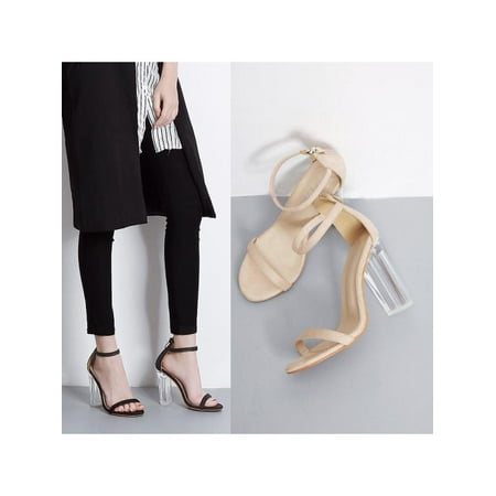 Meigar Women Clear Transparent High Heels PVC Ankle Strap Sandals Buckle Dress
