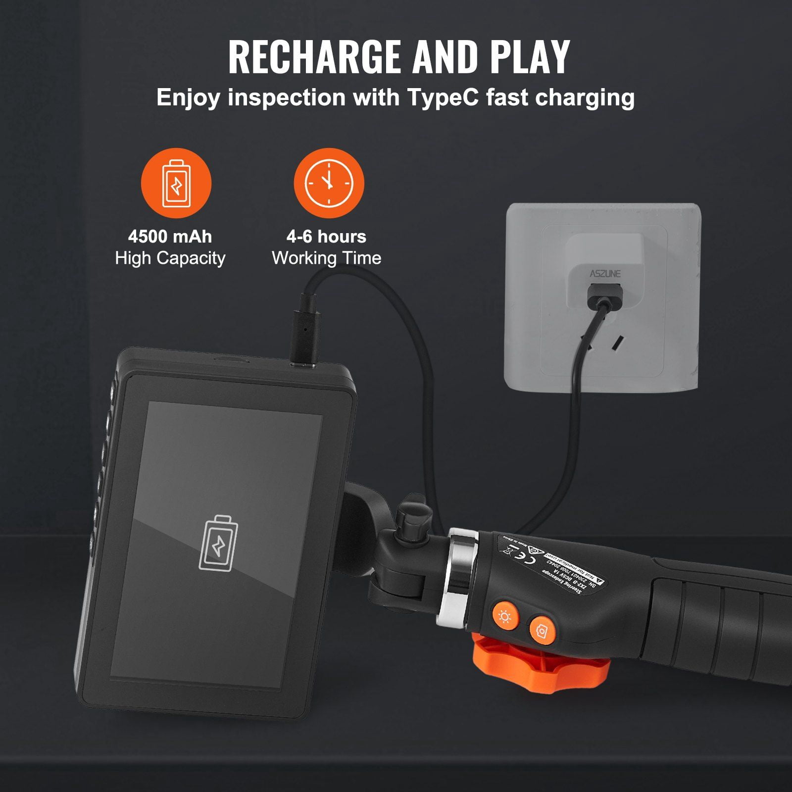 Industrial Borescope, 180° Articulating Endoscope, 5" IPS Display, 8X Magnification, 6.4mm Camera Probe