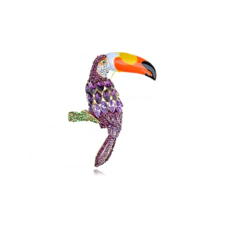 - Womens Golden Tone Purple Rhinestones Tropical Toucan Parrot Bird Brooch Pin