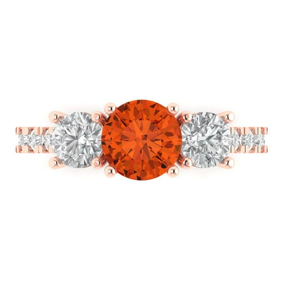 Clara Pucci 14K Rose Gold 1.97ct Red Three-Stone Ring for Women
