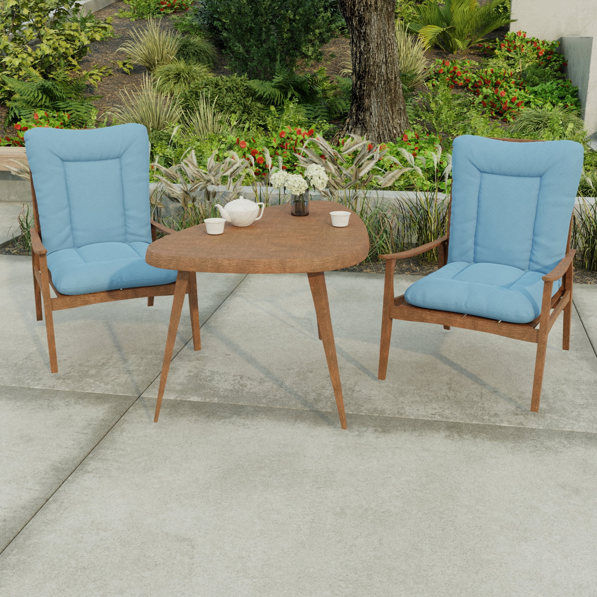 Jordan Manufacturing 38" x 21" McHusk Chambray Blue Crosshatch Rectangular Outdoor Wrought Iron Chair Cushion with Ties and Hanger Loop