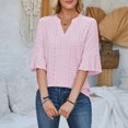 thumbnail image 3 of WIZUTIZ Womens Blouse Holiday Saving Comfy Pure Colour Lightweight Oversize T-shirt V-Neck Vintage Solid Tee Plus Size Short Sleeve Shirts Linen Fashion Tshirts Holiday Beach Ladies Tshirt Blouse P, 3 of 6