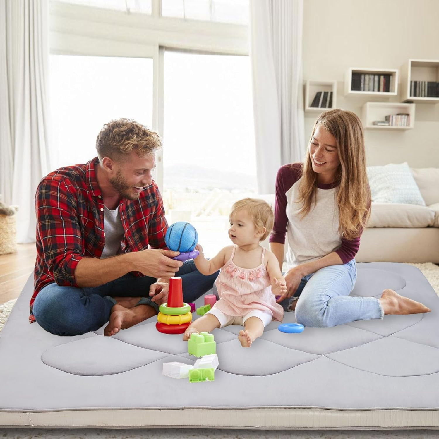 ABORON Japanese Floor Mattress Futon Mattress Queen Size, Thicken Tatami Mat Sleeping Pad Foldable Roll Up Mattress Gray
