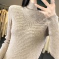 thumbnail image 5 of Gyexs V Neck Sweaters for Women Solid Turtleneck Knit Sweater Fall Loose Knit Pullover Sweater Tops Fall Winter Outfits, Khaki, Size XXL, 5 of 5