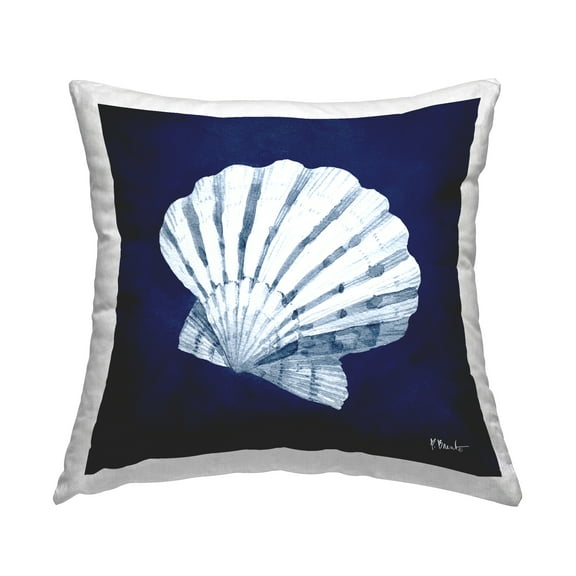 Stupell Industries Bold Blue Clamshell Nautical Sea Life Design by Paul Brent Throw Pillow