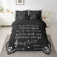 thumbnail image 2 of Feelyou Inspirational Words Twin Bedding Sets 7-Piece, Black White Melody Music Bedding Comforter Set, Damask Flower Reversible Sheet Sets, Lightweight Room Decor, 2 of 7