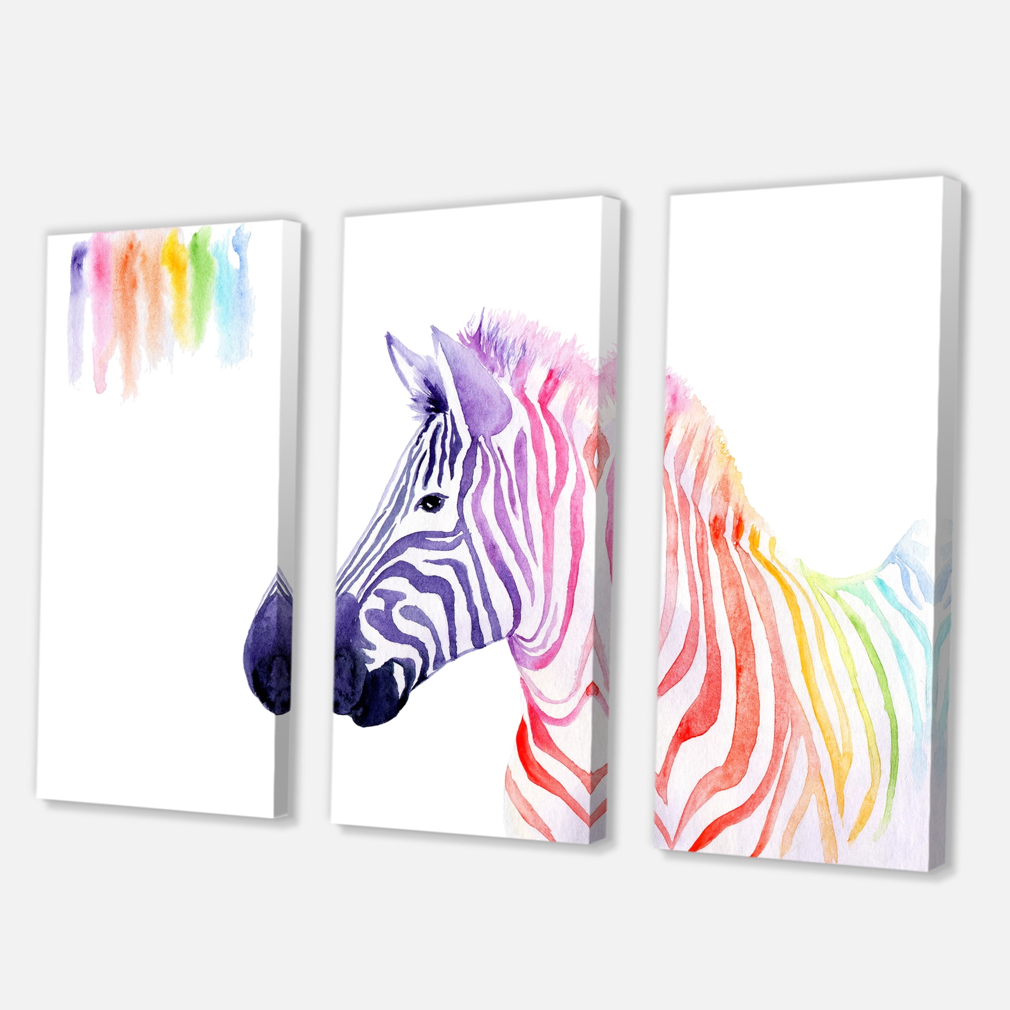 Designart ' Portrait of Rainbow Zebra On White ' Farmhouse Canvas Wall Art Print