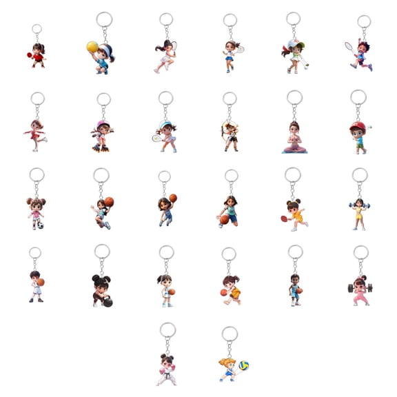 Creative Sports Cartoon Character Basketball, Soccer Sports Theme Keychain, 2D Double-Sided Printing Gift Accessory