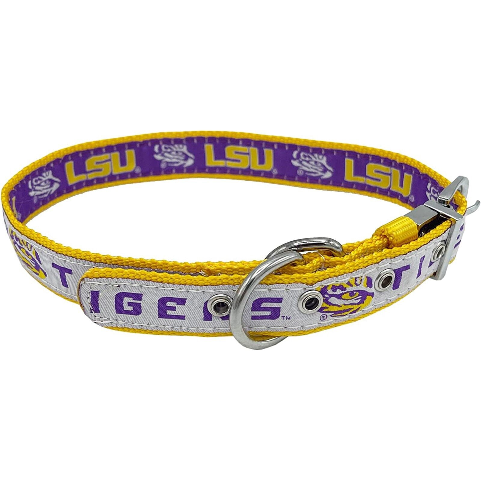 Pets First LSU Tigers Reversible NCAA Dog Collar Premium Two-Sided Pet Collar with Logo