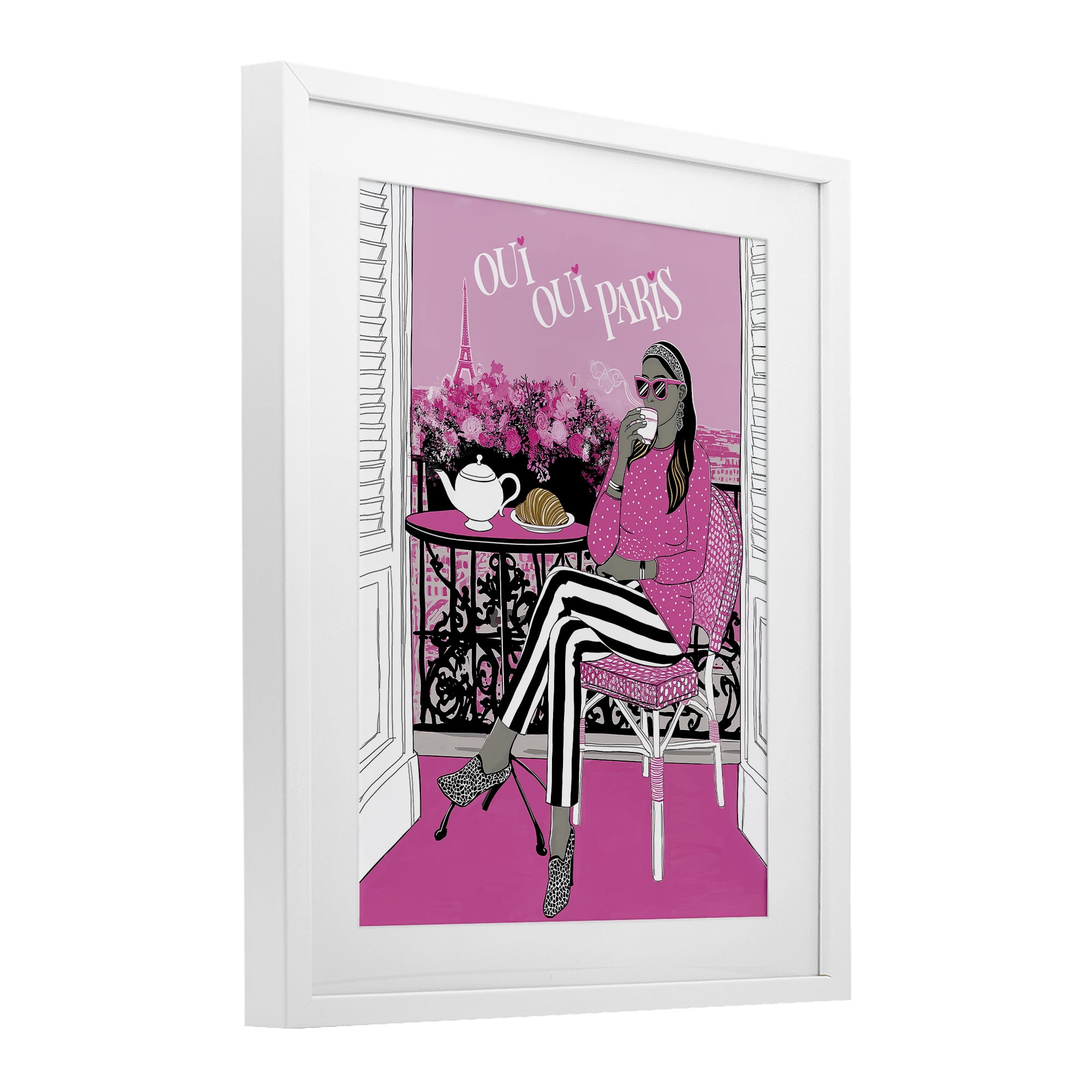 Stupell Industries Oui Oui Parisian Cafe Morning White Framed Print Under Glass, design by Jess Stempel