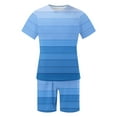 thumbnail image 5 of RYDCOT Men's 2 Piece Casual Loose Striped Outfit Round Neck Short Sleeve Shirt Elastic Waist Shorts Set Blue, 5 of 5