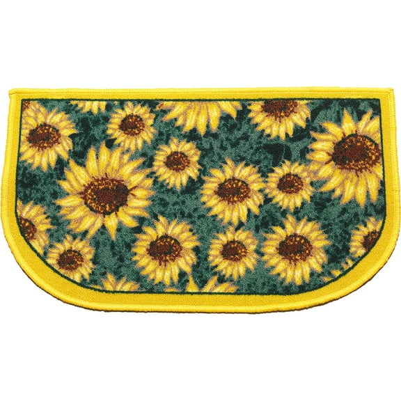 Kashi Home Kitchen Rug, Printed Area Rug, Durable Floor, Door Mat, Farmhouse Non-Slip Carpet Latex Backing Beautiful Design, Sunflower 18x30 D-Shape
