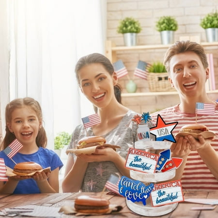 

2024 Independence Day Tiered Tray Tiered Tray Tiered Tray Farmhouse Tray Ornaments Christmas Fall Party Home Signs !