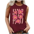 thumbnail image 2 of Tank Tops for Women under $5 Plus Size Clearance Sleeveless Floral Print Round Neck Summer Printed Top Wine XXL, 2 of 5