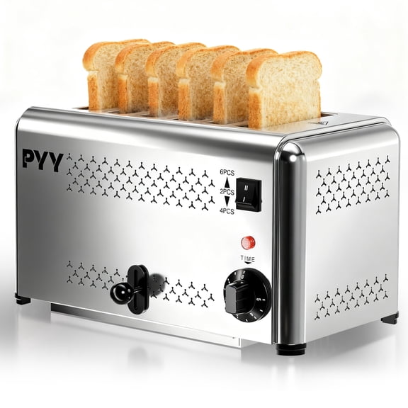 PYY Toast,Commercial Toaster - 6-Slice Toaster,1800W Stainless Steel Toaster, Removable Crumb Tray for Bagels Bread Waffles,Commercial & Home Use