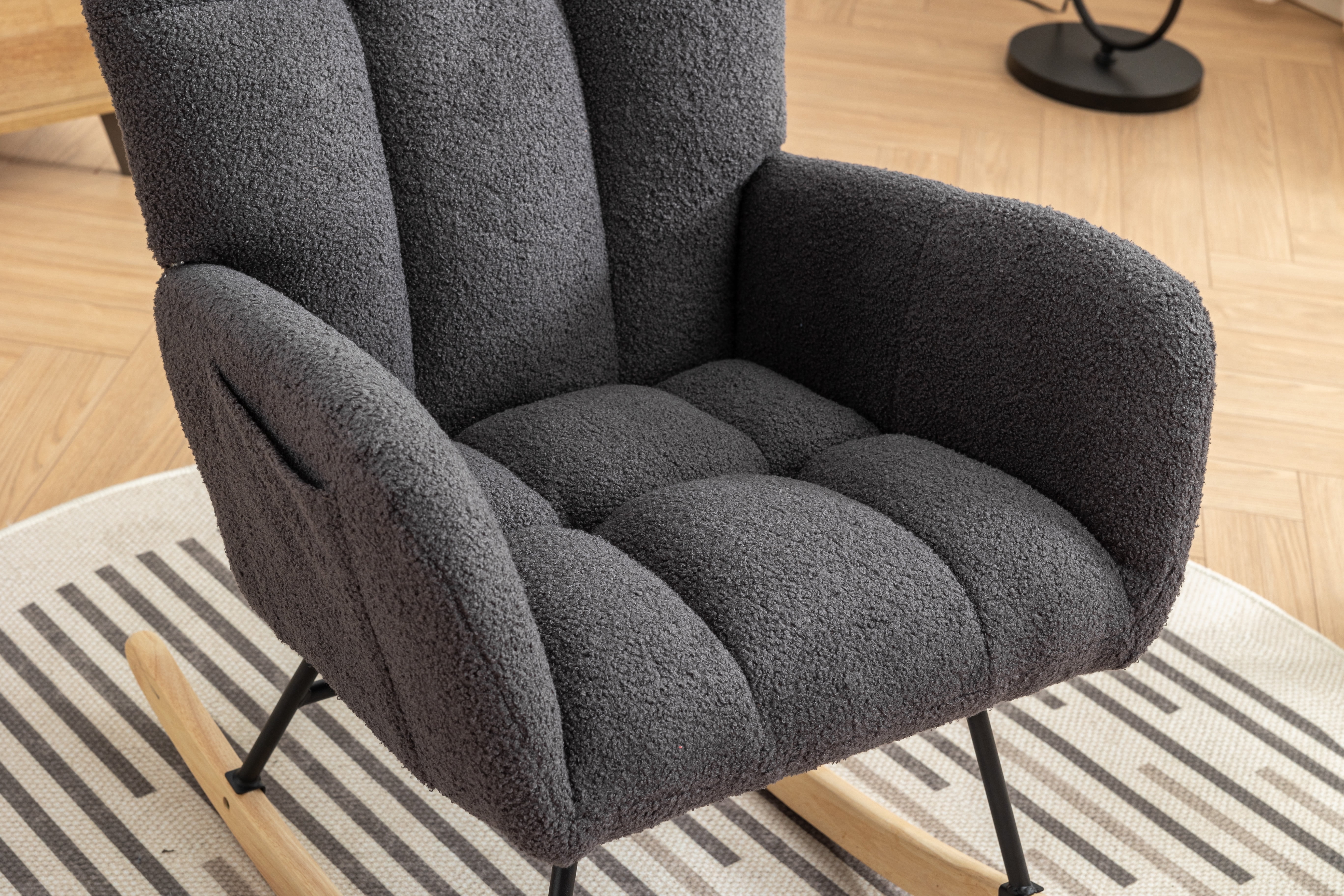 Rocking Chair Nursery,Teddy Upholstered Glider Rocker with High Backrest,Modern Rocking Accent Chairs Glider Recliner for Living Room, Nursery, Bedroom,Gray