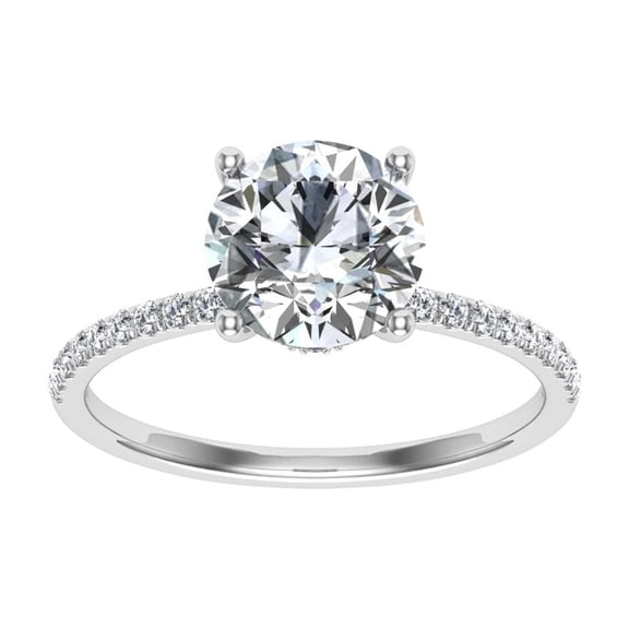 Spot Jewelry 14K White Gold Plated 2 Ct Moissanite Ring - Round Cut Hidden Halo Engagement Wedding Ring for Women - Solitaire with Accents Diamond Ring