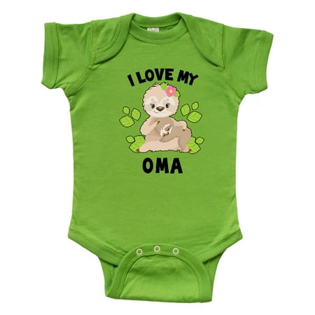 

Inktastic Cute Sloth I Love My Oma with Green Leaves Gift Baby Boy or Baby Girl Bodysuit