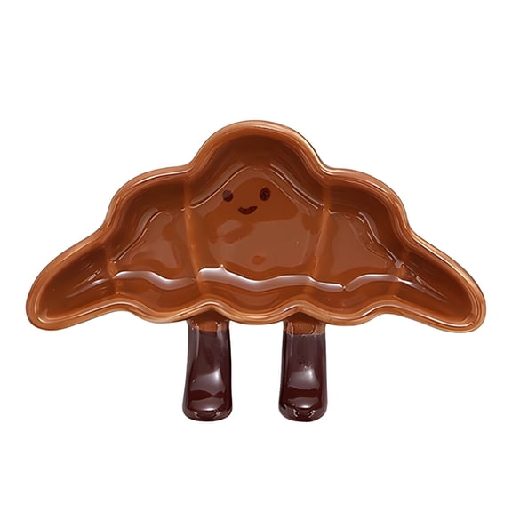 Cute Cartoon Croissant Ceramic Dish, Hand-Painted Underglaze Dessert Plate, Dipping Dishes for Fruits, Desserts, BBQ Saucers, 4.9 x 3.1 x 0.8 in / 12.5 x 8 x 2 cm