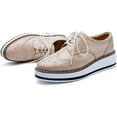 thumbnail image 4 of kkdom Women's Platform Lace-Up Brogue Wingtips Square Toe Oxfords Shoes for ladis Women Apricot Size 8.5, 4 of 5