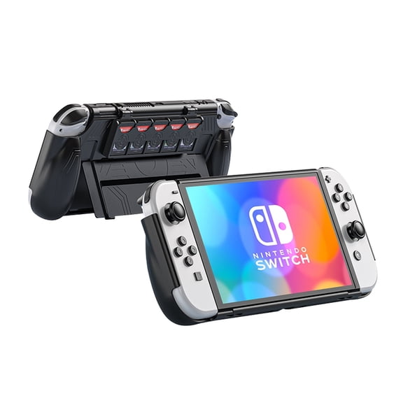 Funda protectora para Nintendo Switch OLED con ranuras para tarjetas enchufables y accesorios portátiles integrados