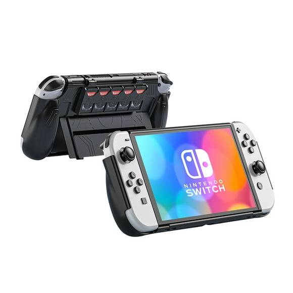 Funda protectora para Nintendo Switch OLED con ranuras para tarjetas enchufables y accesorios portátiles integrados