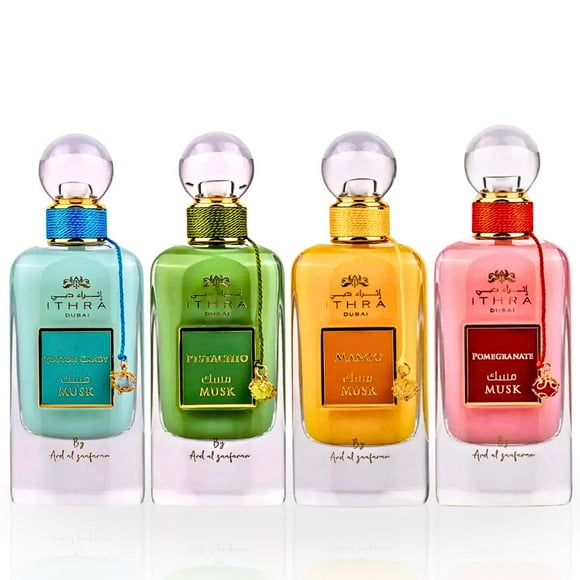 Pomegranate Musk, Pistachio Musk, Mango Musk, Cotton Candy Musk - Ithra Dubai Collection Eau De Parfum Sprays 100ML (3.4 OZ) By Ard Al Zaafaran. (MUSK COLLECTION)