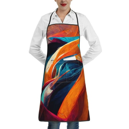 

Easygdp Abstract Fabric Color Waves Apron Waterdrop Resistant with 2 Pockets Oil Resistant Cooking Kitchen Chef Apron for Women Men