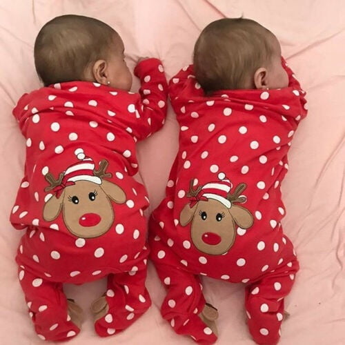 Nouveau-né Bébé Noël Manches Longues Cerf Point Imprimé Romper Fille Garçon Noël Combinaisons une Pièce Pyjama