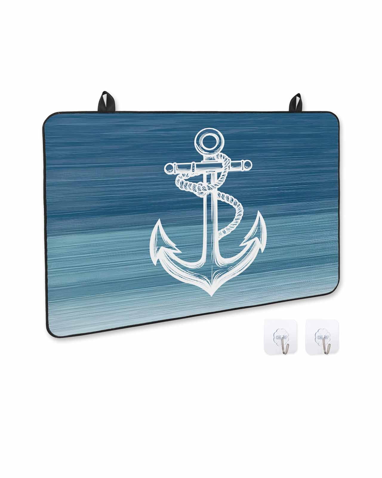 nqOlkjepod Large Induction Cooktop Protector Mat 36"x21", Nautical White Anchor Stove Top Covers for Electric Stove, Blue Gradient Ocean Abstract Stove Burner Cover Mats, Glass Top Stove Cover