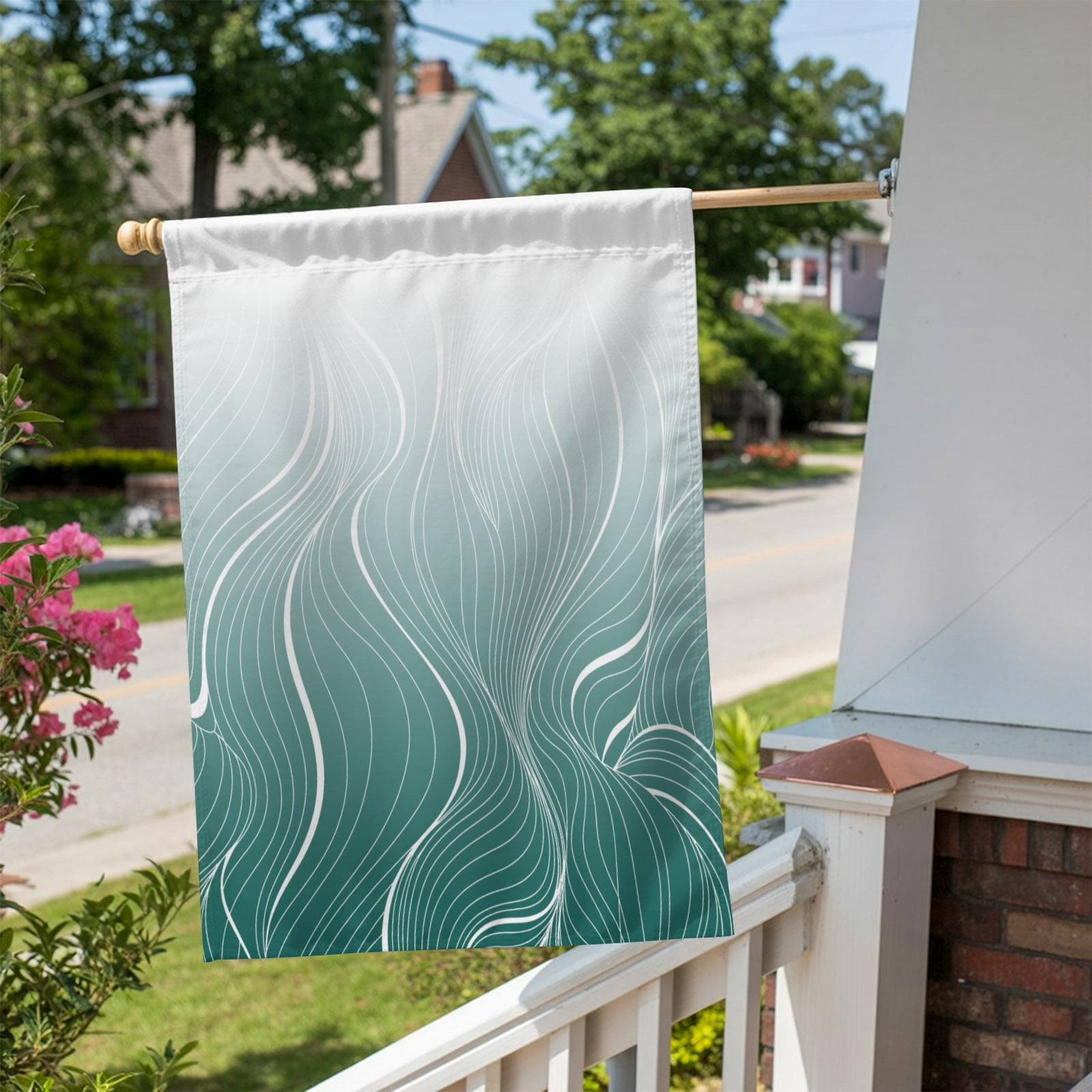 Ombre Green Stripes House Flag 28 x 40 Inches, Striped Lines Waves Gradient Weather Proof Outdoor Patio Flags Double Sided Small House Decoration for Yard Lawn Outside Home