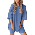 thumbnail image 1 of Conjunto de Dos Piezas para Mujer, Verano 2025, Informal, de Gran Tamaño, con Pantalones Cortos de Motociclista, Gris y Azul, Talla S, 1 of 8
