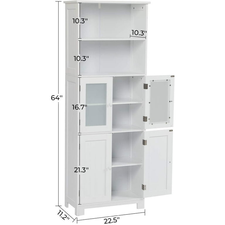 Tall Bathroom Storage Cabinet 64 Height Freestanding Linen Tower Cabinet  White