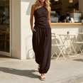 thumbnail image 4 of Tqcoqu Two Piece Sets For Women Casual Sleeveless One Shoulder Ribbed Wide Leg Rompers With Pockets Summer Outfits,Brown,Women's S-XXXL, 4 of 6