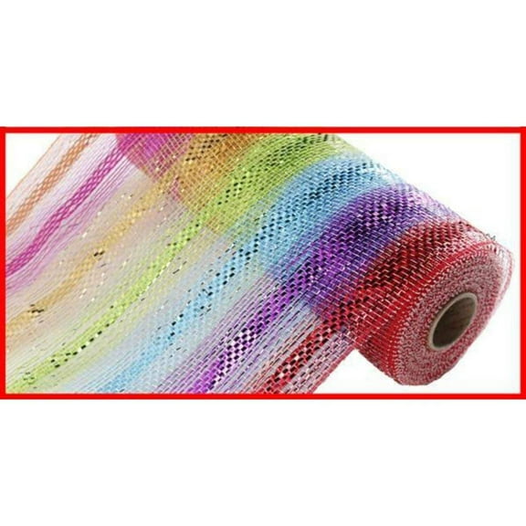 10" Metallic Stripe Mesh Ribbon: Rainbow (10 Yards)