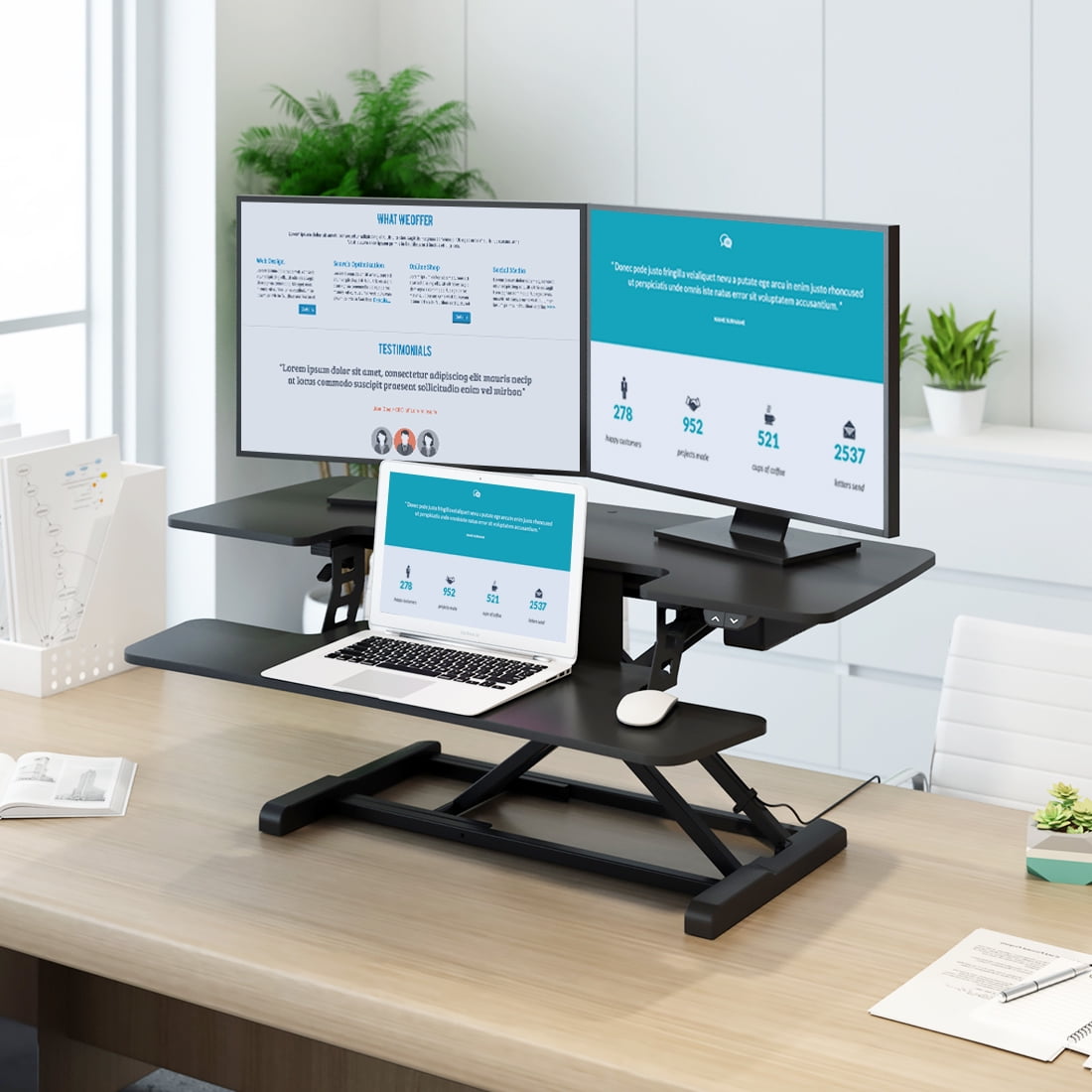 FLEXISPOT Motorized Home Office Standing Desk Converter Computer Desk Riser Black 40