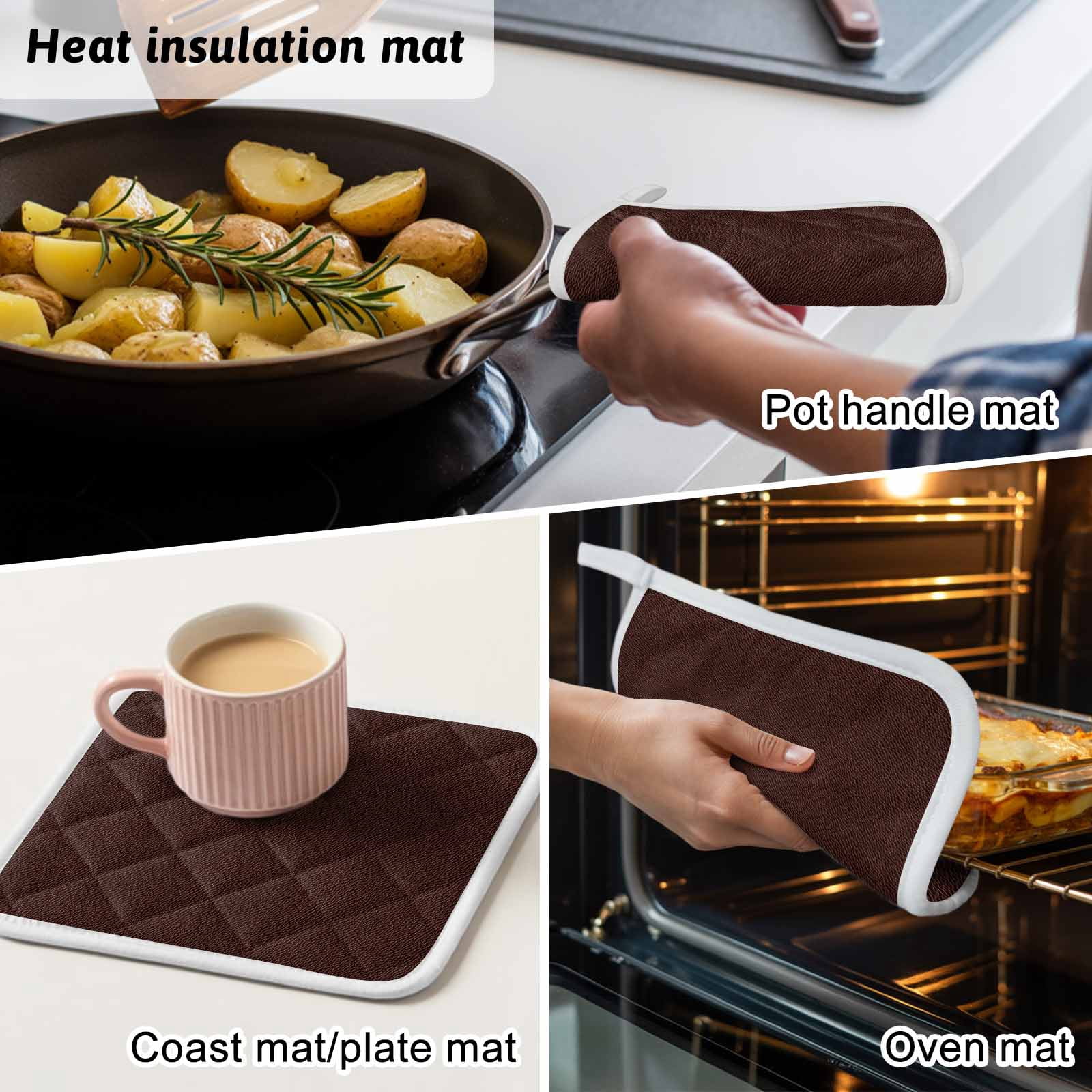 Solid Brown Pot Holders for Kitchen Heatproof Potholder, 5 Pack Vintage Minimalism Abstract Denim Pattern Hot Pads Multipurpose Oven Pads Cloth Potholders Trivet for Cooking Baking