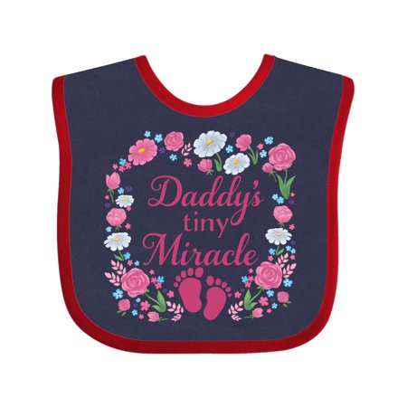 

Inktastic Daddy s Tiny Miracle with Pink Flowers and Baby Footprints Gift Baby Boy or Baby Girl Bib
