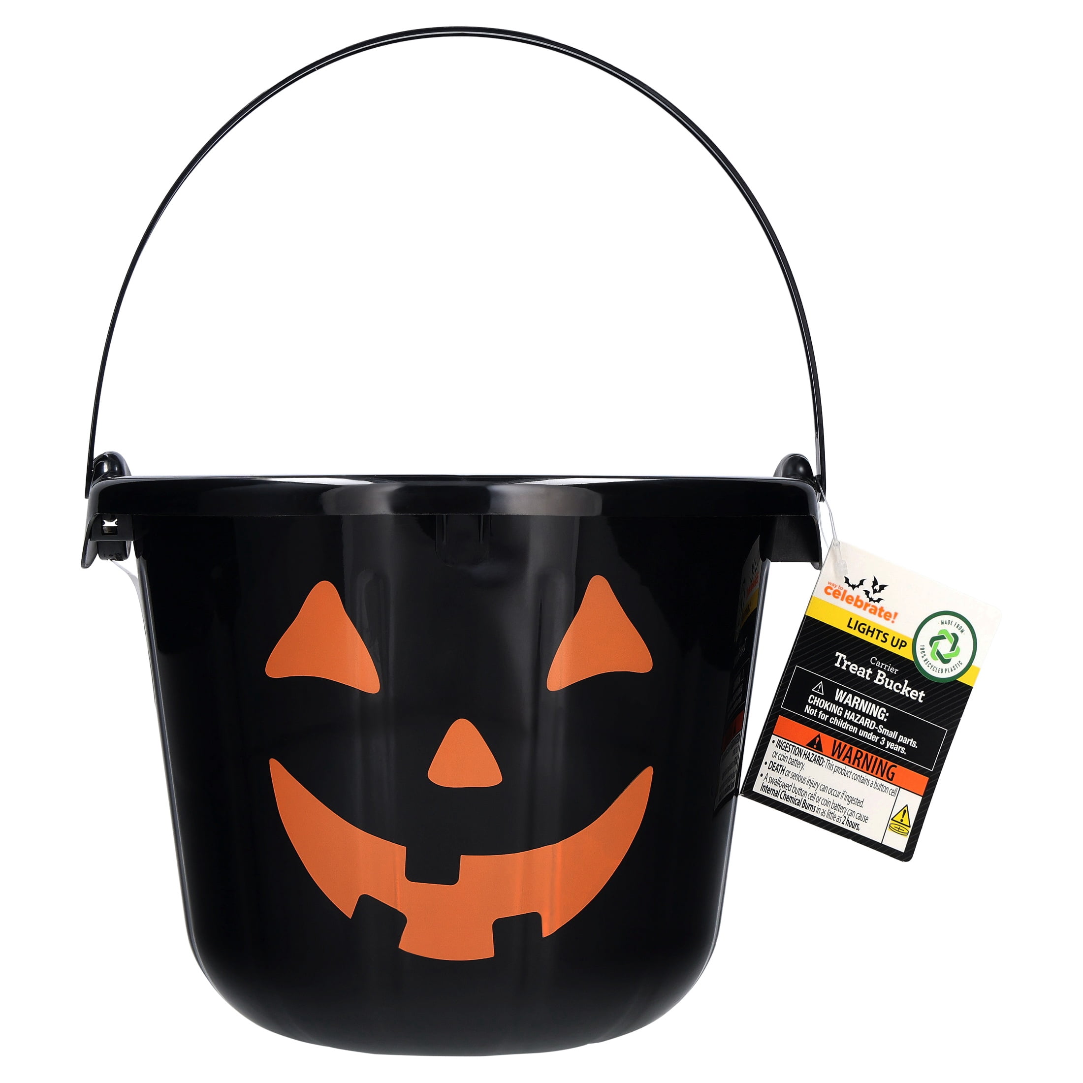 Light-Up Jack-o'-Lantern Trick-or-Treat Bucket, Black, 6.5", Halloween by Way To Celebrate