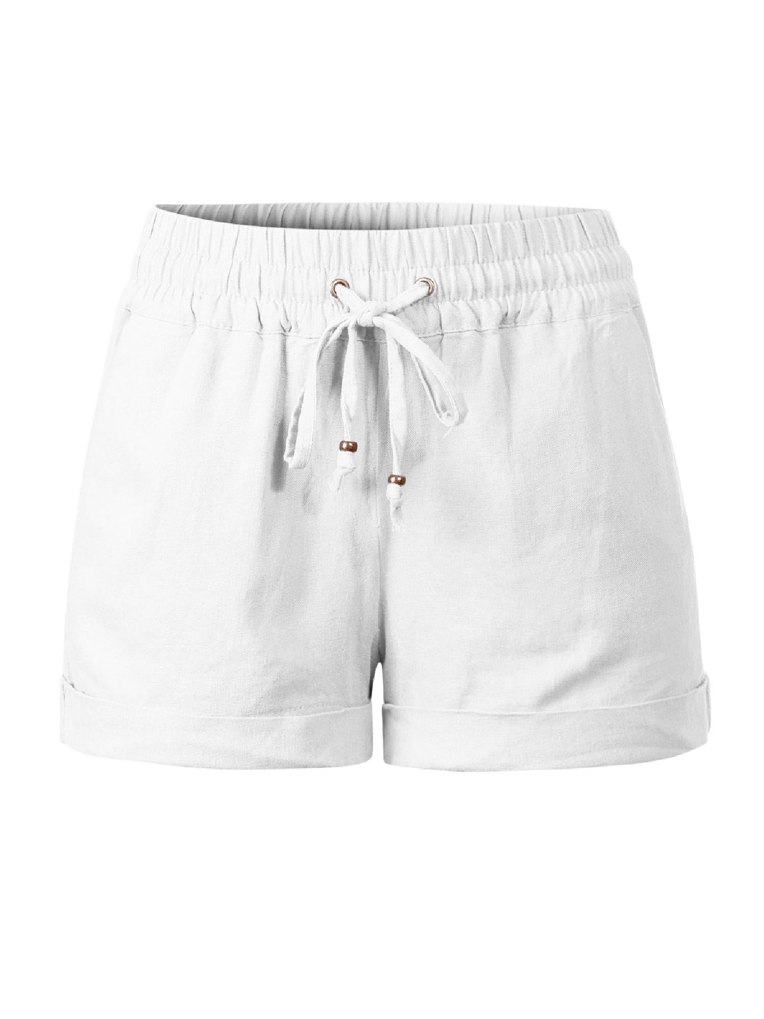 womens white shorts elastic waist
