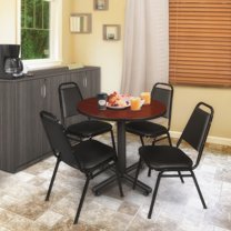 Regency Kobe 30 in. Round X-Base Breakroom Table- Mahogany, 4 Restaurant Stack Chairs- Black