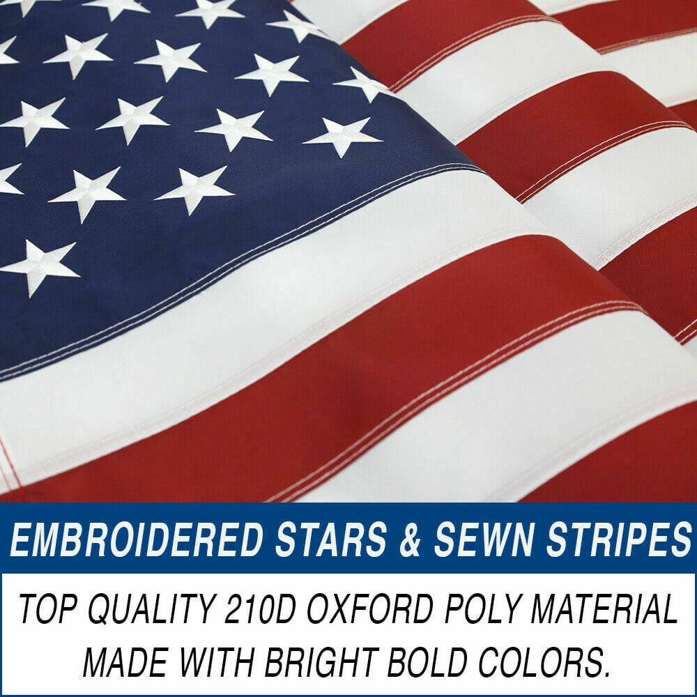 3x5 Embroidered USA Flag Sleeved 210D